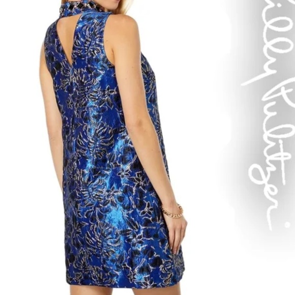 Lilly Pulitzer Blue and Black Floral Sleeveless Dress Sz 0 Zero Brandi Shift - Picture 3 of 15